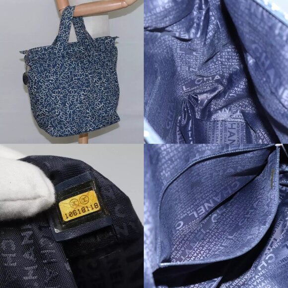 CHANEL Arabesque Tote Bag Canvas Navy CC Auth yk17405 - Picture 15 of 16